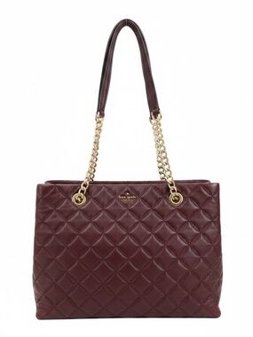 kate spade Quilted Leather Shoulder Tote - Burgundy with Gold Hardware